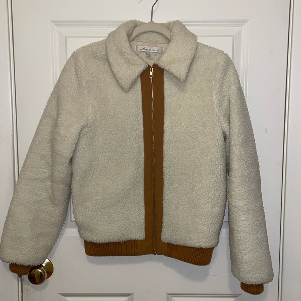Lovers + Friends Cream Sherpa Bomber Jacket | Size XS